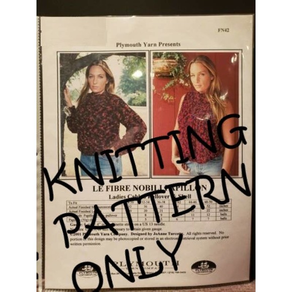 Plymouth Yarn Company Other - New Plymouth Yarn FN42 Le Fibre Nobili Papillon Cabled Pullover Knitting Pattern